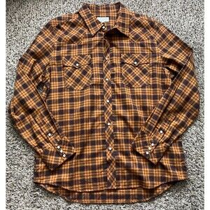 Tecovas Brushed Cotton Pearl Snap Shirt Mens Large Chocolate Plaid NEW